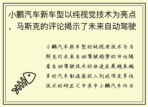 小鹏汽车新车型以纯视觉技术为亮点，马斯克的评论揭示了未来自动驾驶的趋势